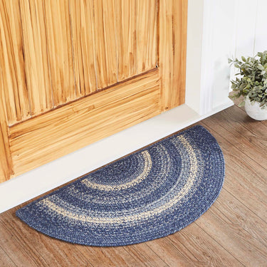 Great Falls Blue Jute Braided Rug Half Circle with Rug Pad 16.5